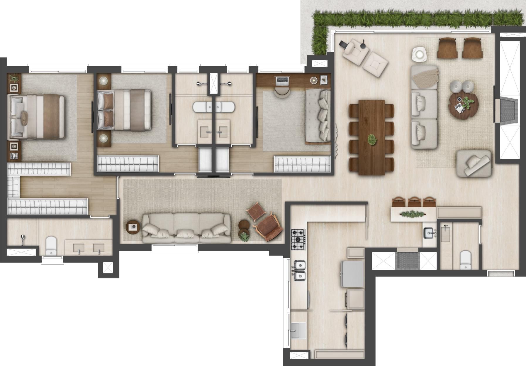Planta Apto Padrão - 149m² Garden